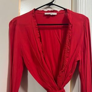 Loft Red Wrap Top, Long Sleeves